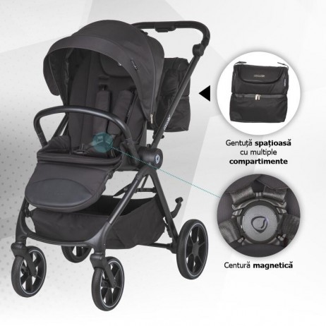 Carucior modular 4in1 Coccolle Serry Jet black cu Scoica auto iSize Coccolle Knox Black si Baza isofix iSize Coccolle Knox