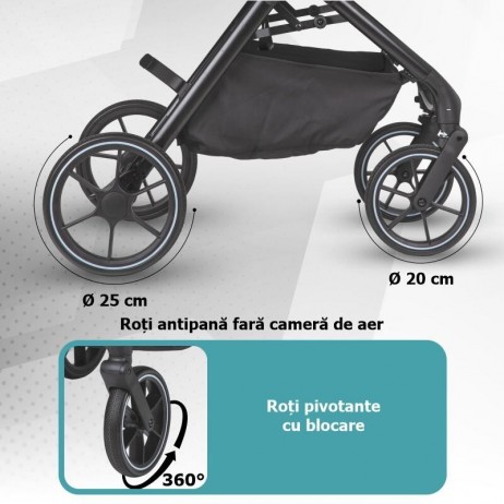 Carucior modular 4in1 Coccolle Serry Jet black cu Scoica auto iSize Coccolle Knox Black si Baza isofix iSize Coccolle Knox