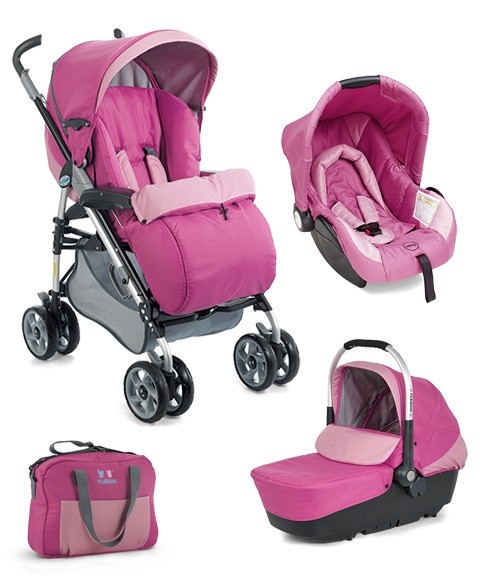 Розова детска количка 3 в 1 Plebani D1 Trio
