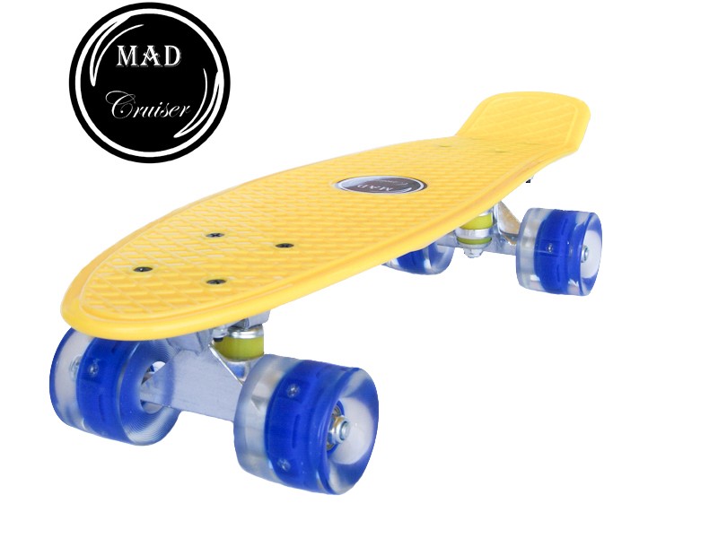 Жълт скейтборд Penny Mad Cruiser с LED светлини и колела ABEC 7