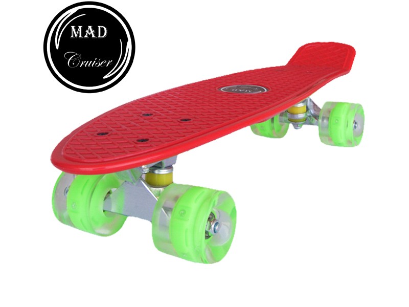 Червен скейтборд Penny Mad Cruiser с LED колела ABEC 7