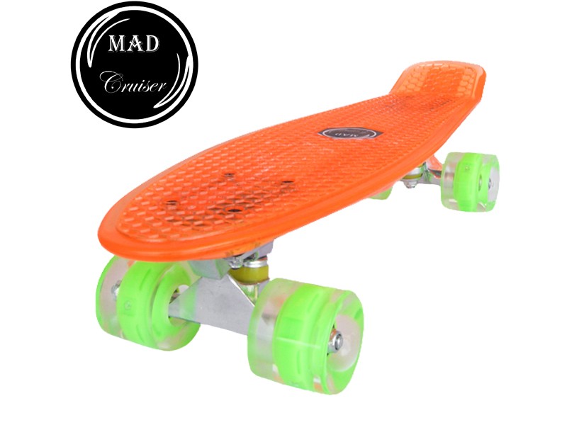 Оранжев скейтборд Penny Mad Cruiser Full с LED светлини и колела ABEC 7