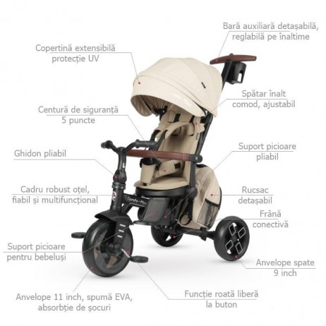 Tricicleta ultrapliabila Qplay Comfo Max Bej