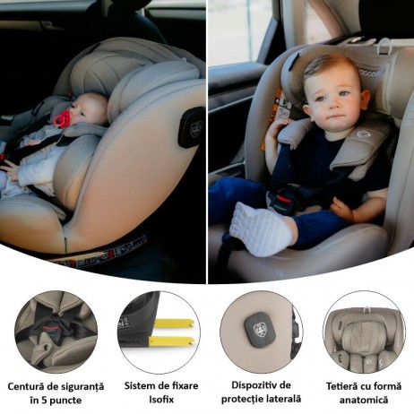 Scaun auto rotativ cu isofix grupa 0-36 kg Coccolle Nova 2022 Moonlit Grey